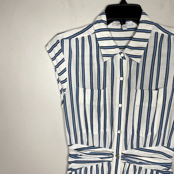 DEREK LAM 10 Crosby Dress Womens 6 Blue Striped Shirtdress Snap Front Cap Sleeve - Picture 4 of 16